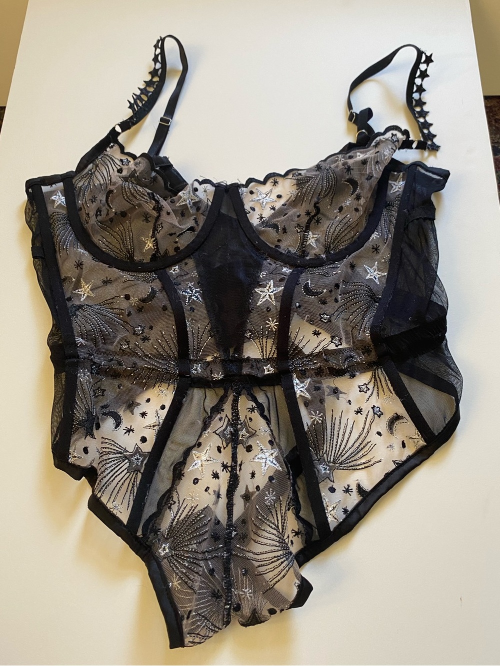 Kilo Brava Celestial Stars Moon Embroidered Underwire Bodysuit L